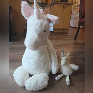 Set of 2 Jellycat Unicorn Plush Stuffed Animals, Really Big Bashful & Pearl